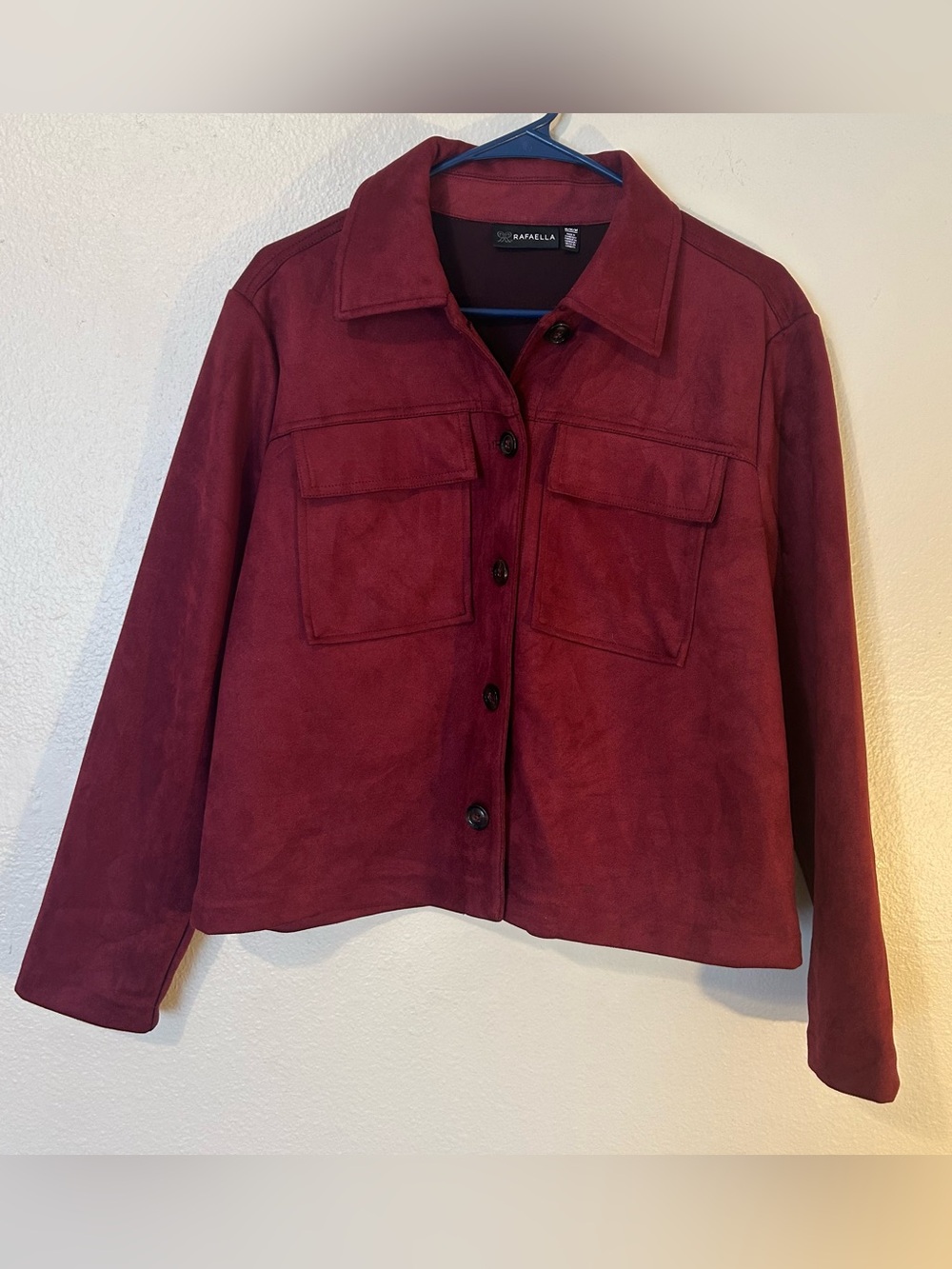 RAFAELLA Maroon Button Down Shirt/Jacket Velour Type Fabric Size Medium